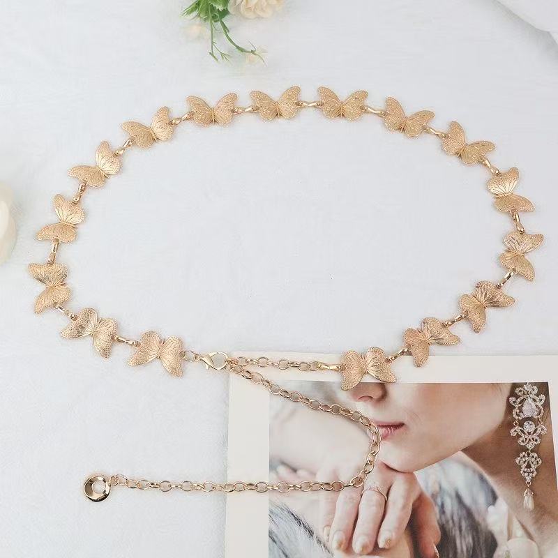 Y2K Butterfly Metal Waist Chain Women's Niche Design High-End Ins Silver Chain Belt Retro Ethnic Style Accessories