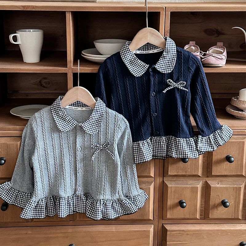 Autumn New Girls' Lace Sweatshirt Fake Two-Piece Sweet Doll Collar New Baby Girl's Sweater for Children