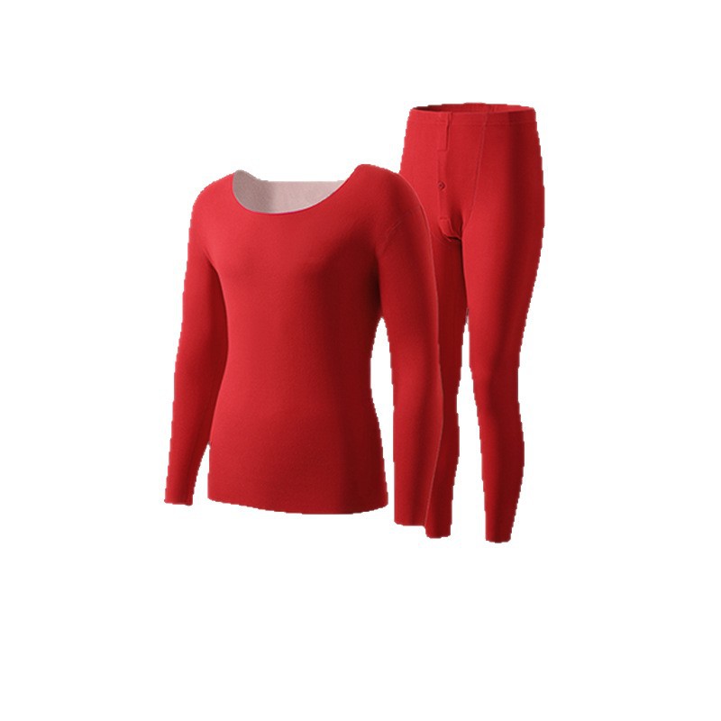 Lucky Gift Box Wool Mulberry Silk Thermal Underwear Set for Men and Women, Red for Birth Year, Wedding Base Layer, Crew Neck