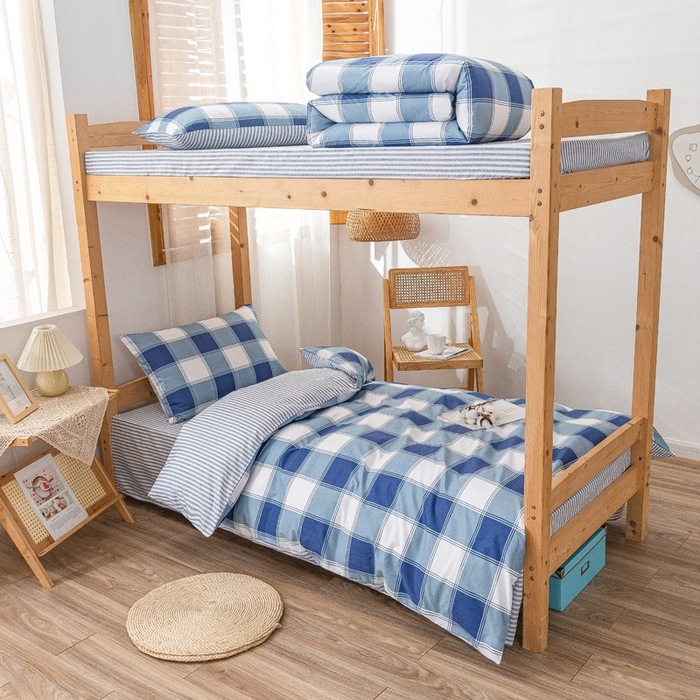 Manufacturer Wholesale Pure Cotton Student Dormitory Three-Piece Set, Unit Employee Dormitory All-Cotton Bunk Bed Six-Piece Set, Customizable
