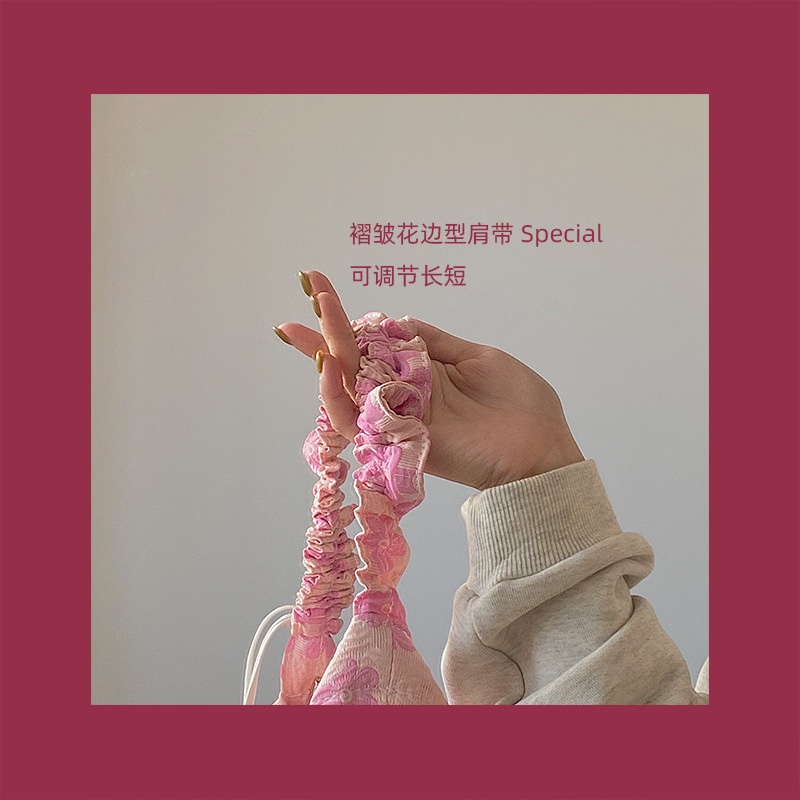 Pleated Large Bag Women's 2021 New Girl's Heart Pink Flower Jacquard Fabric Large Capacity Shoulder Crossbody Bag Trendy