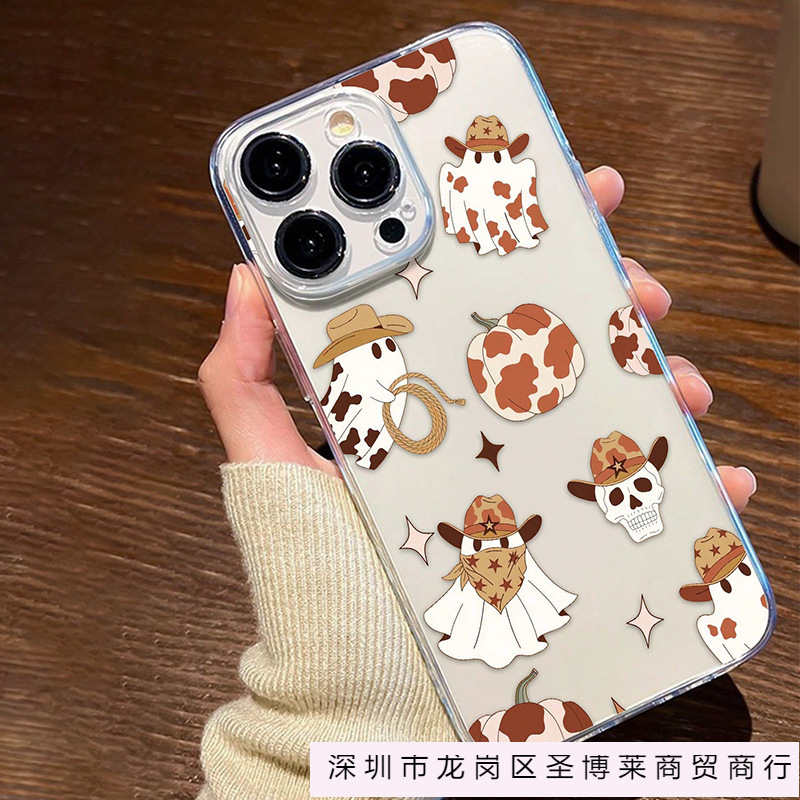 Ghost Pumpkin Halloween Suitable for Apple 15Promax Mobile Phone Case Iphone14/13/12/11 Transparent 678