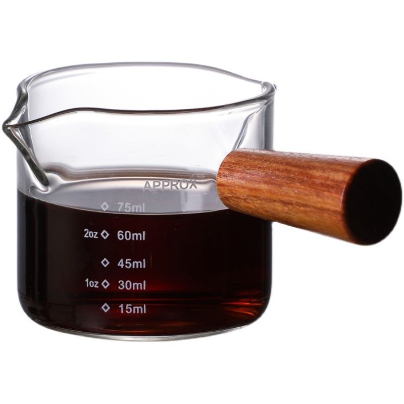 Double mouth side wooden handle small Milk Cup High Borosilicate Glass coffee cup small milk jar household scale Mini Milk Jar