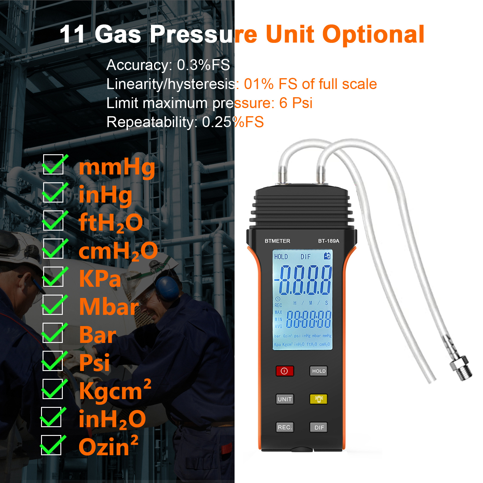 Factory wholesale 189A handheld digital pressure gauge micro pressure gauge differential pressure gauge differential pressure gauge micro pressure gauge