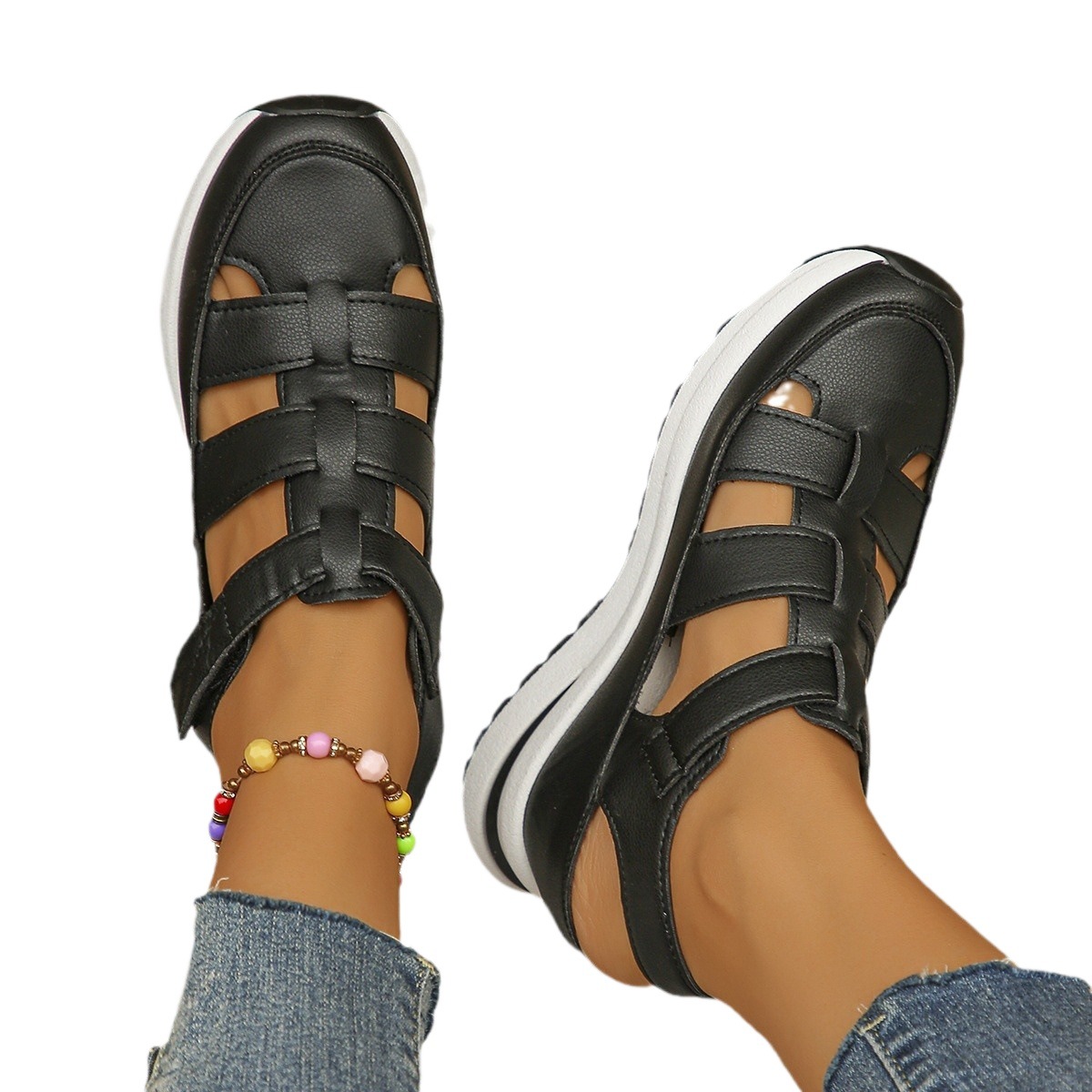 Hollow Casual Sandals for Women's Outer Wear 2025 Summer New Versatile Thin Platform Thick-Soled Inner Height-Increasing Women's Shoes
