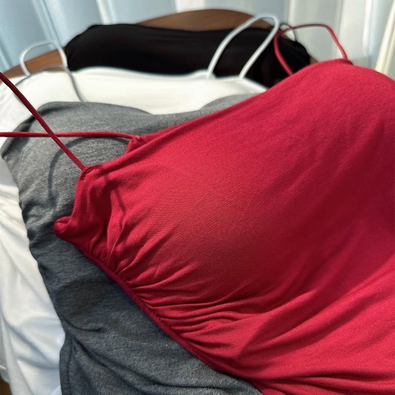 Pleated Suspenders Vest with Chest Pad Strapless Beautiful Back Sexy One-Piece Spice Girl No Steel Ring Inner Base Top