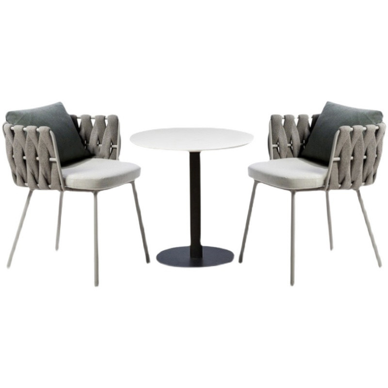 Outdoor Tables and Chairs Courtyard Garden Open-Air Aluminum Rattan Chair Three-Piece Combination B&B Hotel Cafe Rattan Rope Chair