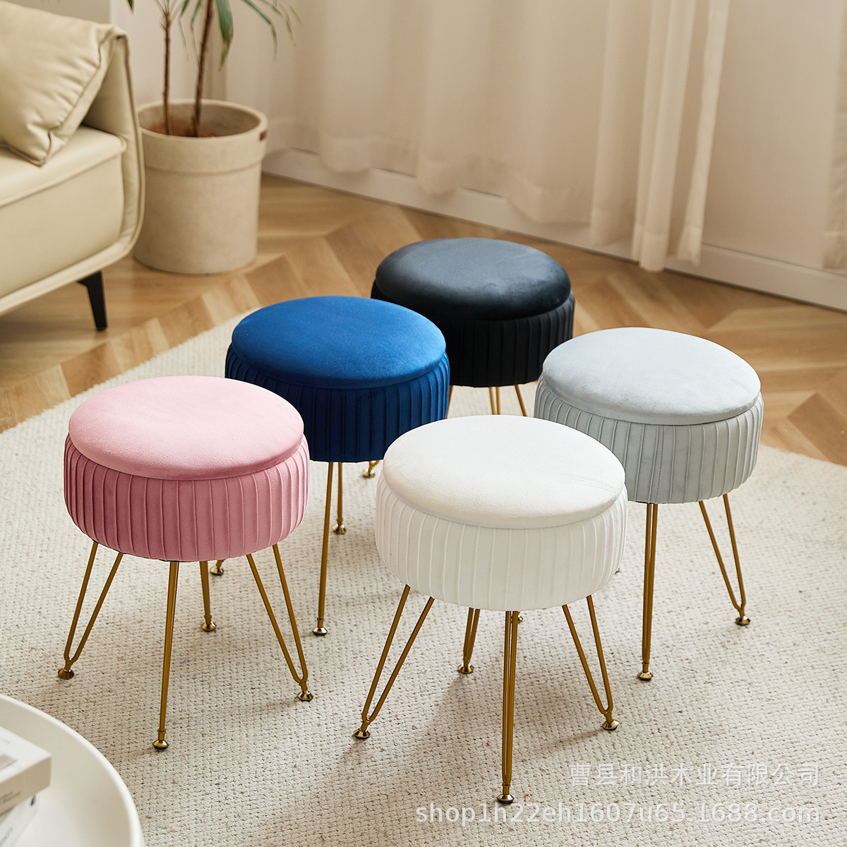 Bedroom Makeup Stool Nordic Simple Storage Box Removable Dressing Stool Coffee Table Table Footstool Fabric Small Round Stool