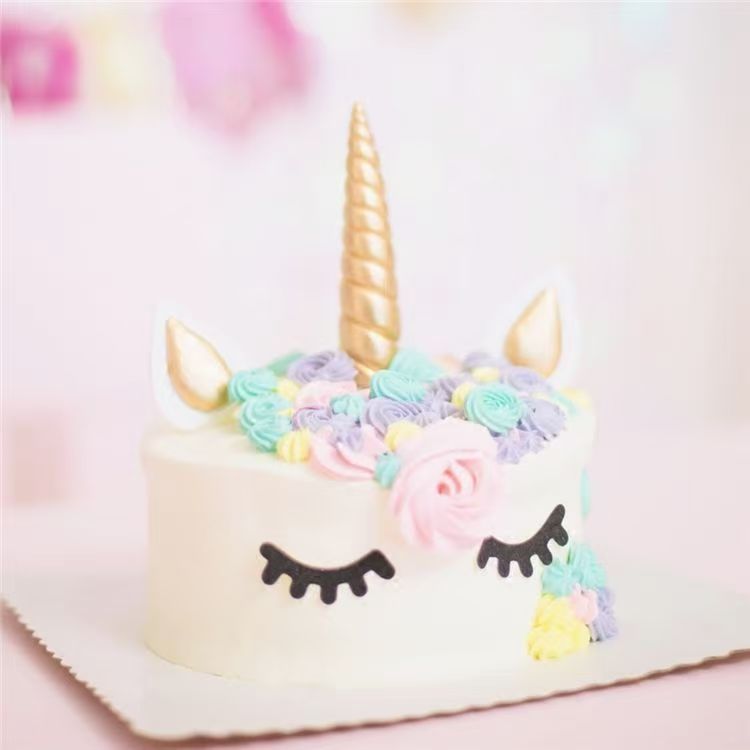 Unicorn Cake Decoration Stereo Soft Clay Horn Ears and Eyes Set Baking Decoration Insert Dessert Table Layout