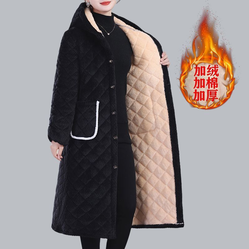 Winter Women's Workwear, Home Wear, Warm Cotton Clothing, Fleece-Lined and Thickeneded Cotton Clothing, Casual Outwears, Extended Knee-Length Smocks