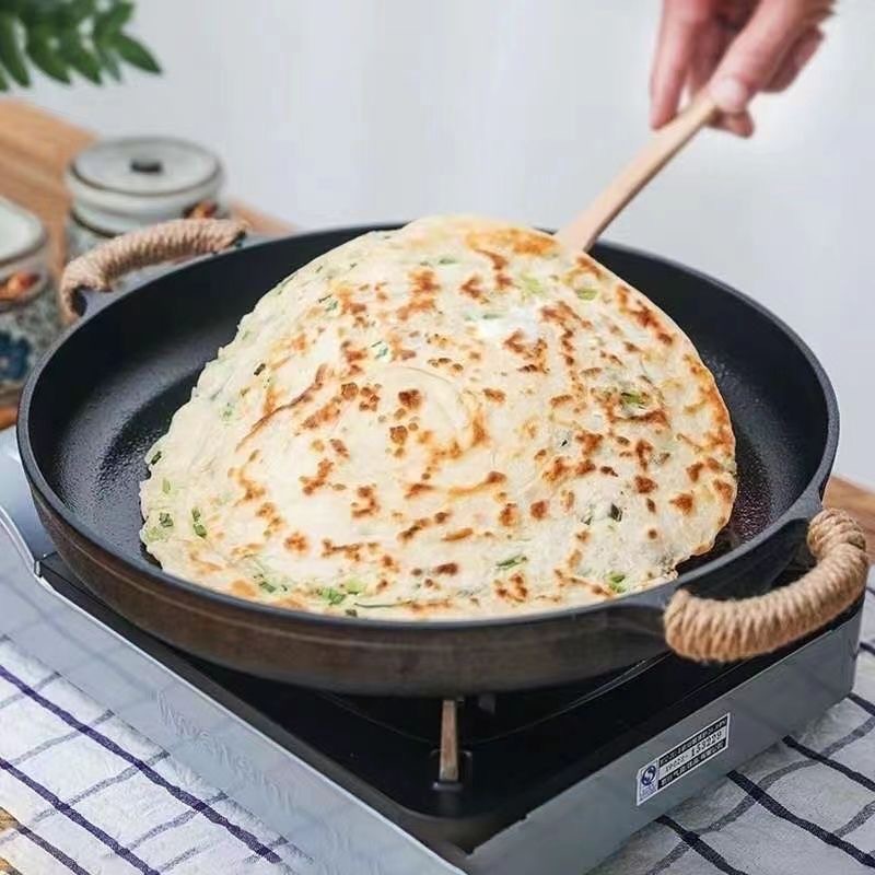 Thickened Cast Iron Pancake Pan, Uncoated Pancake Pan, Cast Iron Griddle, Double-Ear Frying Pan, Hand-Grab Pancake, Cast Iron Non-Stick Pan