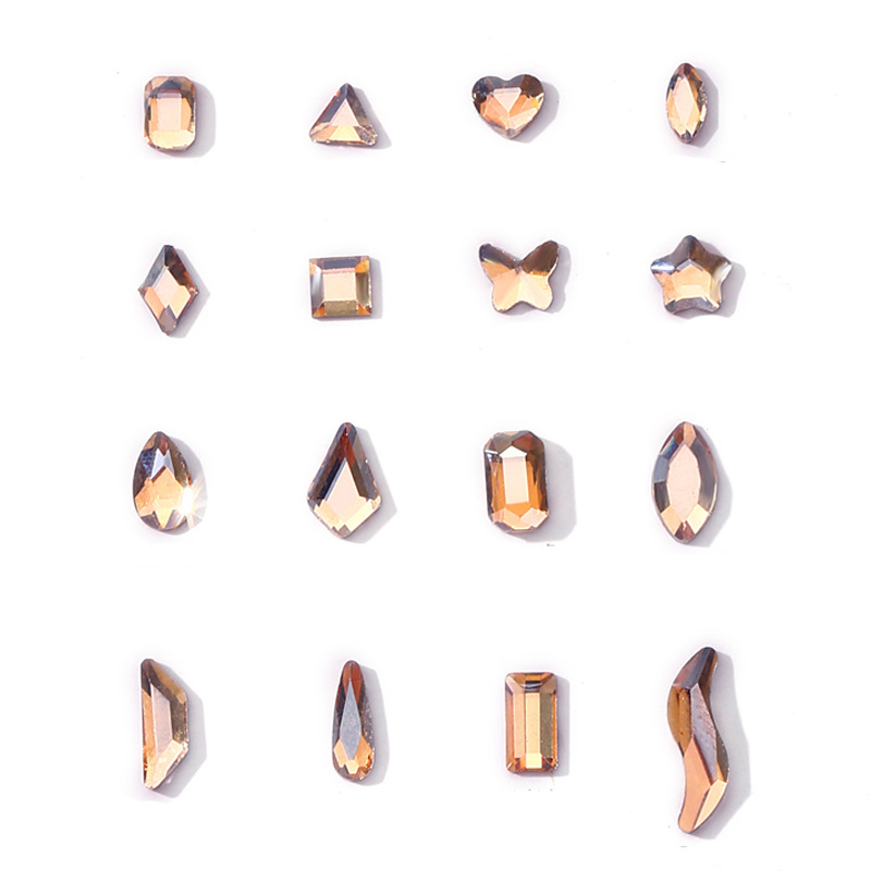 Mini small size flat shaped diamond large champagne color nail drill horse eye love k9 glass nail jewelry wholesale