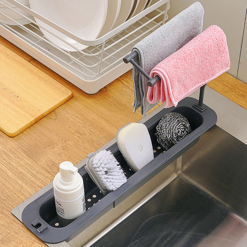 Выдвижная дренажная корзина для раковины, безударная, для хранения тряпок