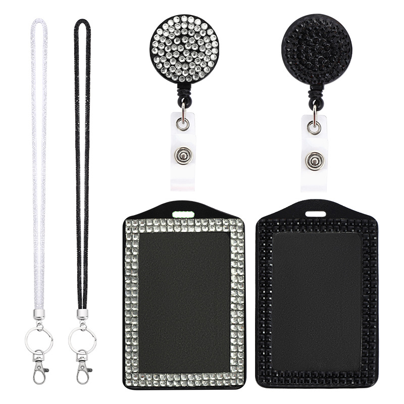 Amazon rhinestone fishing net lanyard Crystal halter network management retractable easy-pull buckle badge holder ID holder keychain