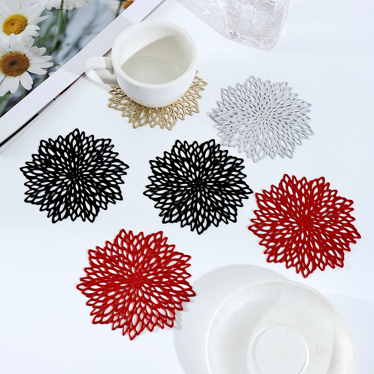 Foreign Trade Cross-border Bronzing Color Coaster Dining Table Decorative Placemat Non-slip Thermal Insulation Small Coaster Matching Placemat