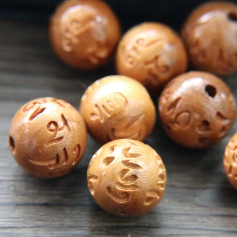 Wholesale wood carving accessories peach wood six words mantra beads couple accessories bracelet pendant diy jewelry accessories