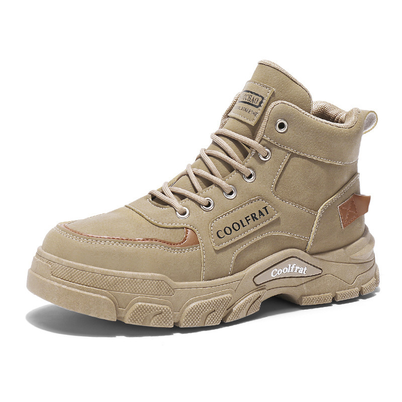 Autumn Men's Shoes New High-top Martin Boots Men's Trendy All-match Thick-soled Non-slip Workwear Shoes Short Boots Casual Labor Protection Shoes