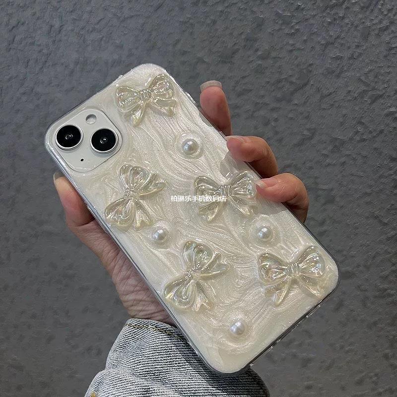 17Airins High-End Pearlescent Bow Suitable for iPhone 16 Pro Max Phone Case 15 Pro/13/12