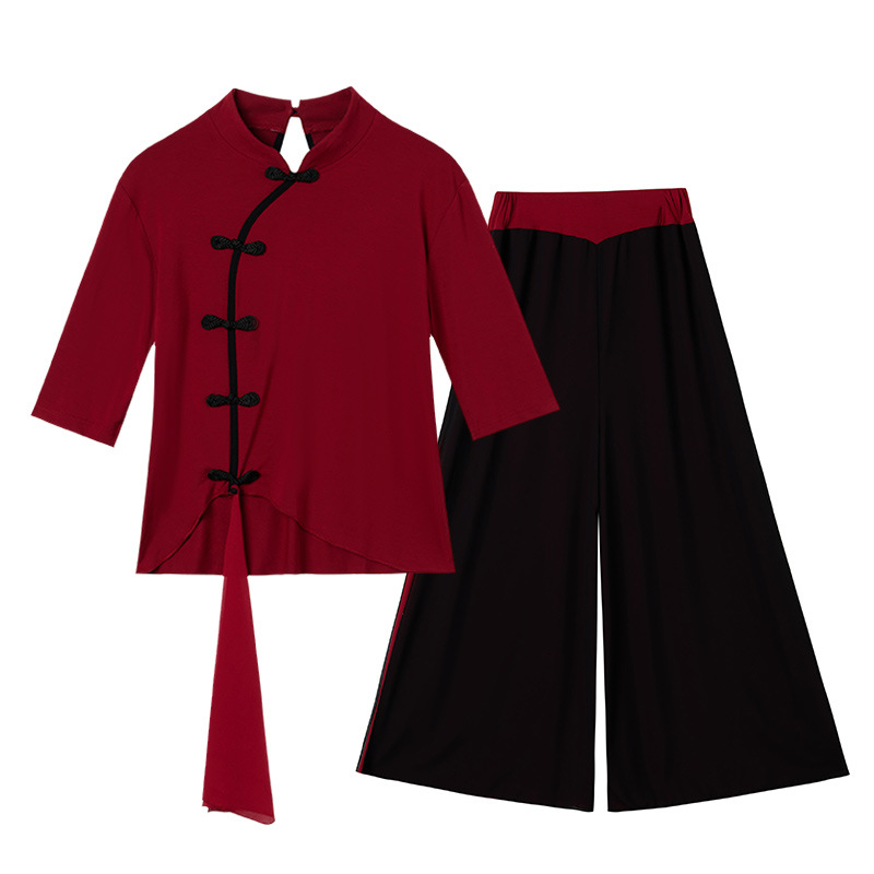 2304 New Style Square Dance Outfit Ao Dai Pipa Mid-Length Sleeve Classical Dance Clothes Chiffon Pants Practice Clothes