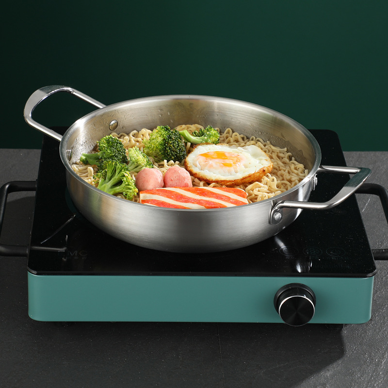 Cross-border Stainless Steel Seafood Pot Binaural Flat-bottom Dry Pot Fried Chicken Fries Crayfish Plate Korean-style Golden Lamian Noodles Pot