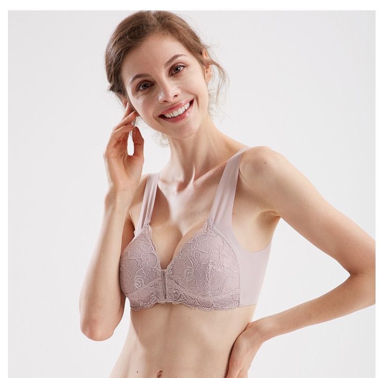 European and American Foreign Trade Hot-Selling Style, Wireless Front-Clasp Push-Up Bra, Lace Thin Vest-Style Beauty Back Full Cup Bra