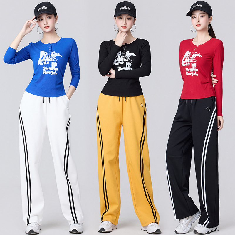 2025 Early Autumn New Fashion Versatile Letter Graffiti Slim T-Shirt Sports Loose Slimming Scimitar Pants Suit