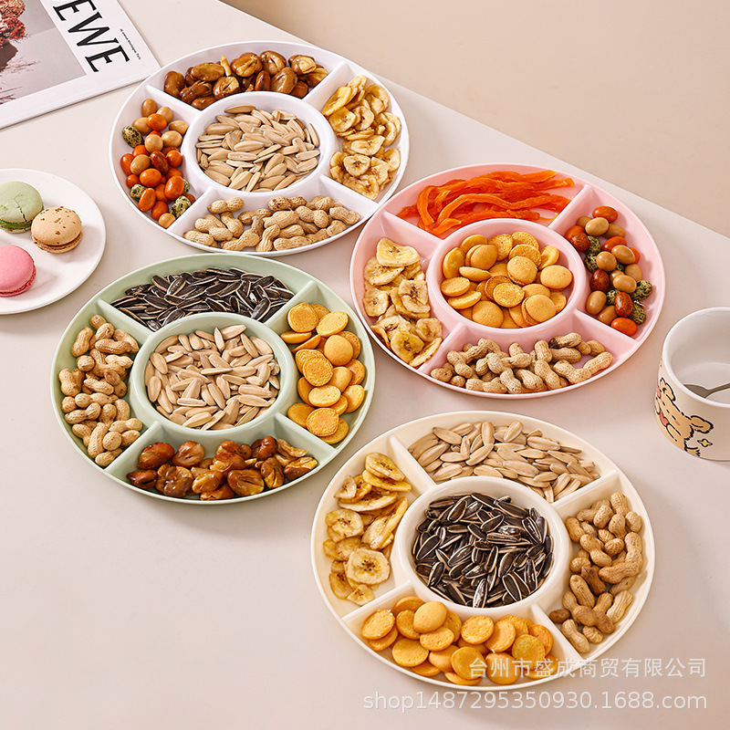 Пластиковая разделенная тарелка для закусок, круглая пятисекционная тарелка для семечек и орехов, оптовая годовая тарелка для сухофруктов