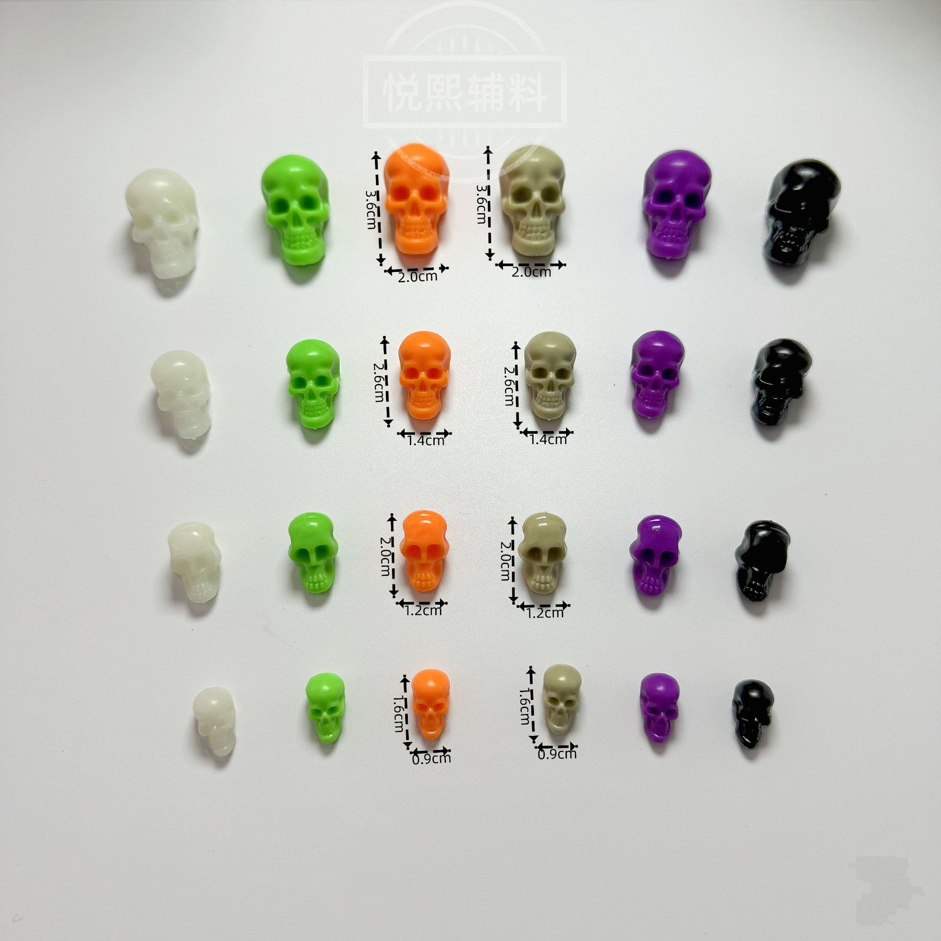 4 цветных черепа для Хэллоуина, мини-аксессуары 16-36 мм