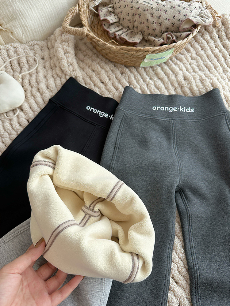 Xie Jinmao Children's Clothing Girls' Fleece-Lined Pants 2025 New Style Girls' Winter Clothing Flared Pants Versatile Girls' Fleece-Lined Pants
