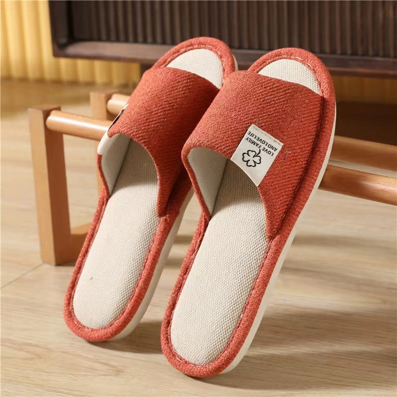 Indoor Non-slip Silent Linen Slippers Lightweight Sweat-absorbent Home Four Seasons Cotton and Linen Couple Slippers Spring, Summer, Autumn and Winter