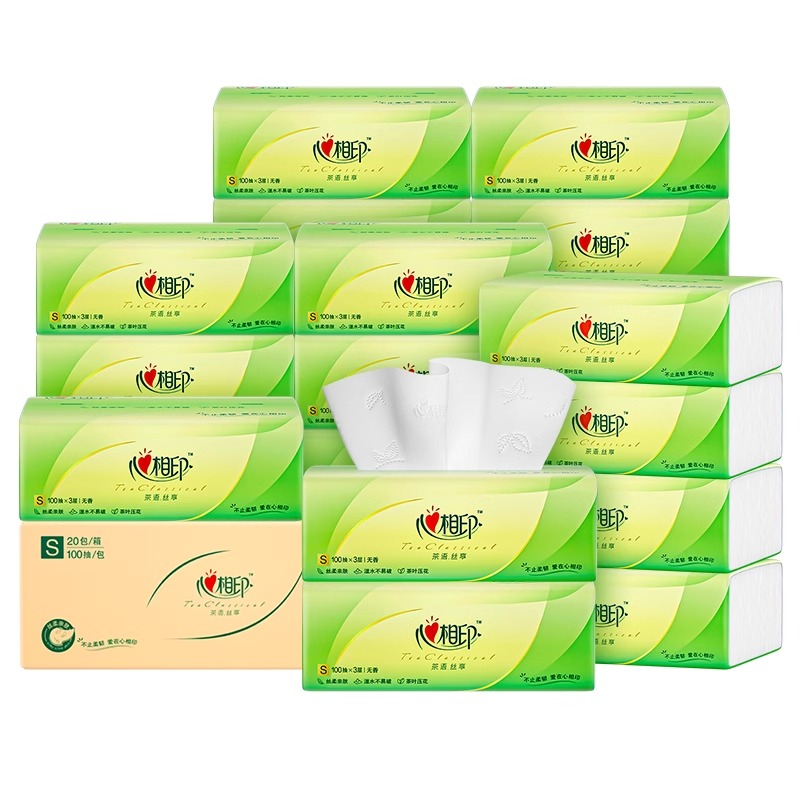Heart-To-Heart Tissue Paper Tea Series 100 Sheets Three-Ply Napkin Toilet Paper Facial Tissue Water-Resistant Factory Direct Sale