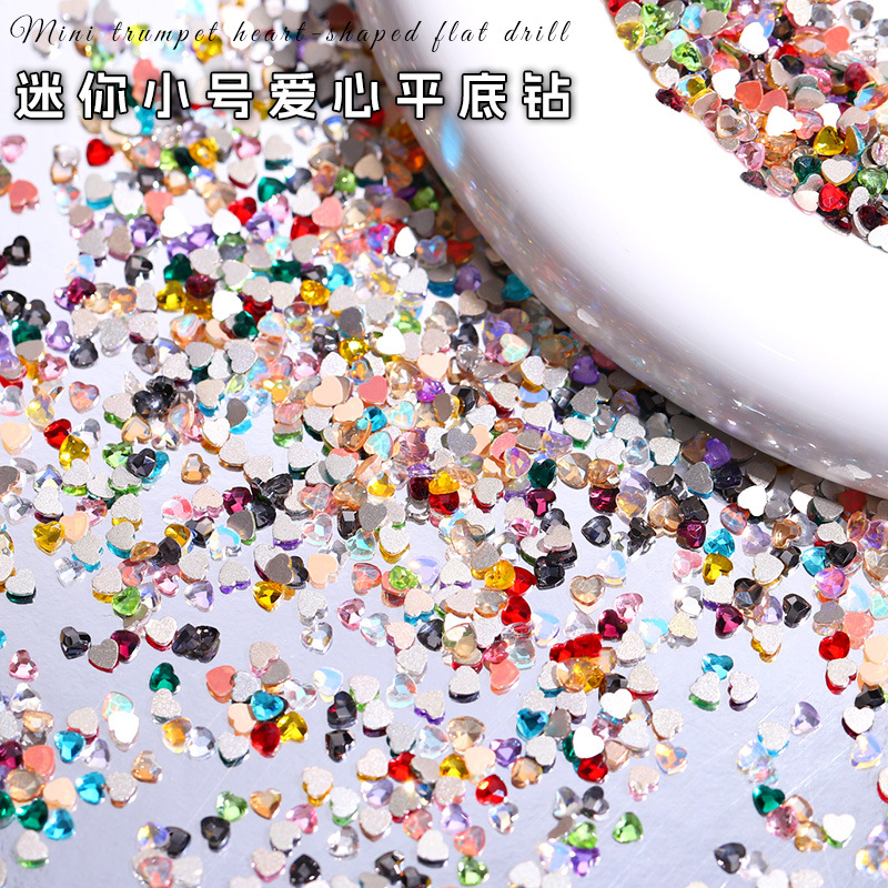 Nail Art Diamond Flats Bottom Special-Shaped Diamond White Heart Colorful Peach Heart Rhinestone K9 Glass Valentine's Day Nail Art Jewelry Wholesale