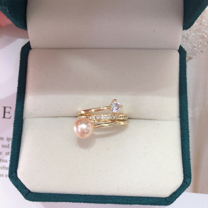 Zhujiyuan Origin Natural Freshwater Pearl Ring Gold-Plated Color-Preserving Fashion Simple Zircon Ring Live Broadcast Wholesale