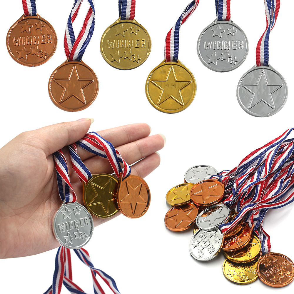 Медаль пятиконечной звезды золото серебро медь трехцветное покрытие бирка детские игры награды праздник маленькие подарочные игрушки