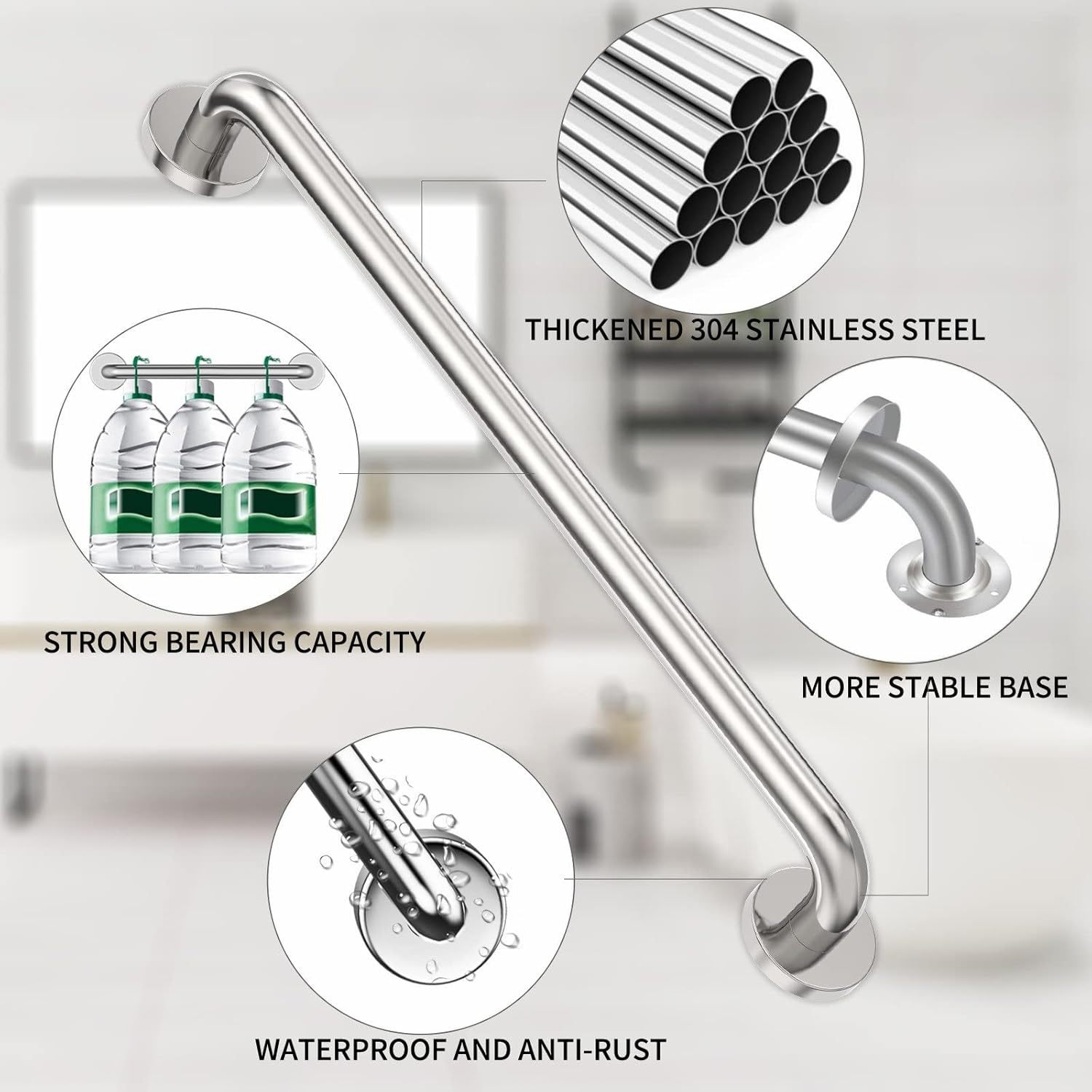 304 Stainless Steel Bathroom Bathtub Handrail Barrier-Free Disabled Elderly Bathroom Toilet Toilet Safety Handle