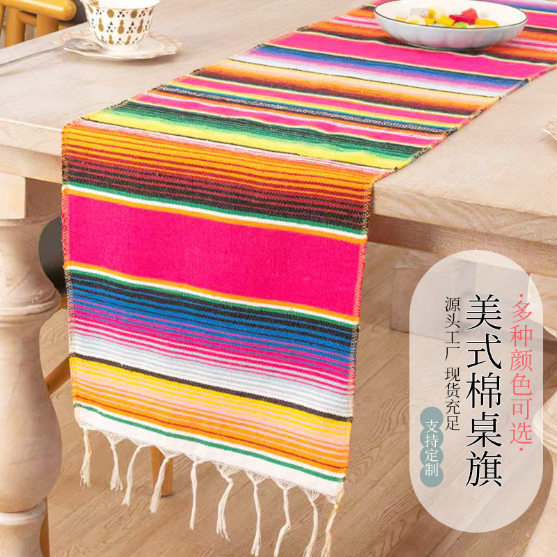 В наличии мексиканский стиль плед Amazon AliExpress скатерть для мексиканской вечеринки дорожка для стола тканая скатерть с бахромой