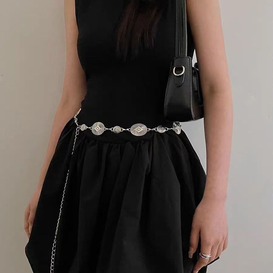 Silver Butterfly Waist Chain Accessories for Women, Retro Sexy Belt with Jeans, Yk Leather Belt, Waist Decoration, European and American