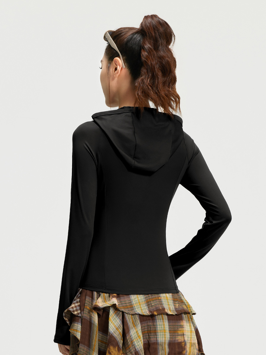 Juyitang Spring New Women's Hooded Tight-Fitting Women's Fitness Sports Yoga Jacket with Pockets