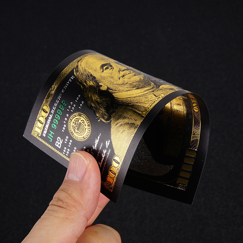 Factory Direct Plastic Black Color 100 Gold Foil Currency Commemorative Coins 8-Piece Set Colorful Double-Sided Color Printed Dollar Commemorative Banknotes