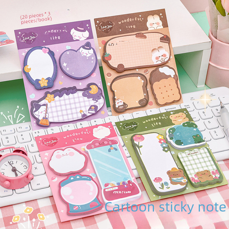 Hangsu Original Cartoon Combination Sticky Notes Ins Creative Message Special-Shaped N-Time Stickers Student Cute Handbook Note Paper