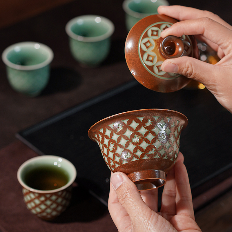 Horse Brings Wealth Copper Coin Kung Fu Tea Set High-End Teapot Tea Cup Travel Set Souvenir 2026