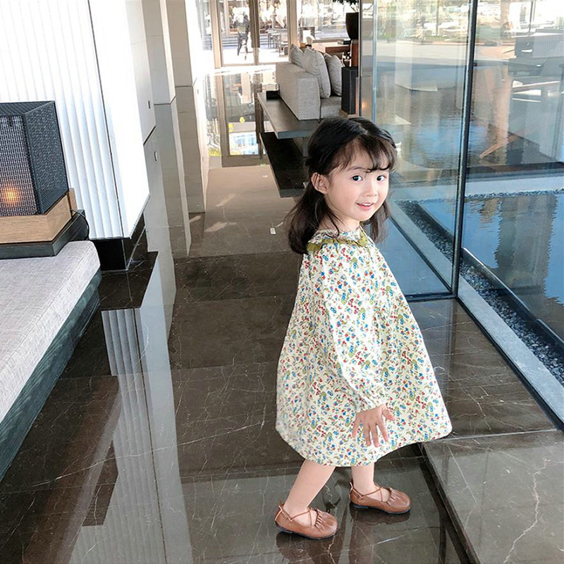 Girl's Dress Mosaic Doll Collar Long Sleeve Dress Princess Dress 21 Spring and Autumn New Foreign Trade Children's Clothing