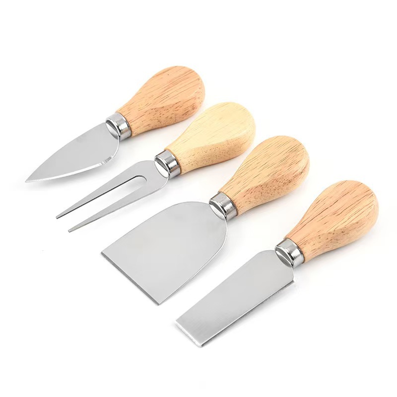 Manufacturer Stainless Steel Rubber Wooden Handle Cheese Cheese Knife Set Bamboo Butter Knife Cheese Fruit Fork Gift Box