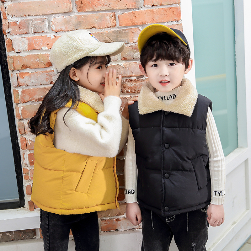 Cross-Border 2024 New Autumn and Winter Kidsren's Cotton Vest Baby Fleece-Lined Thickeneding Girls and Boys Outer Vest Lamb Velvet
