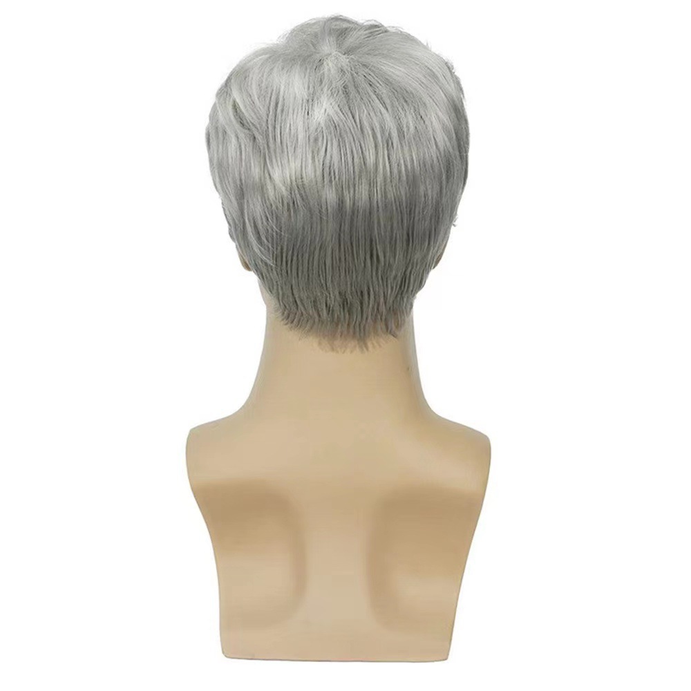 Cross-Border European and American Men's Wigs Fashionable Fluffy Short Hair Granny Gray Wigs High Temperature Silk Chemical Fiber Headgear Wigs
