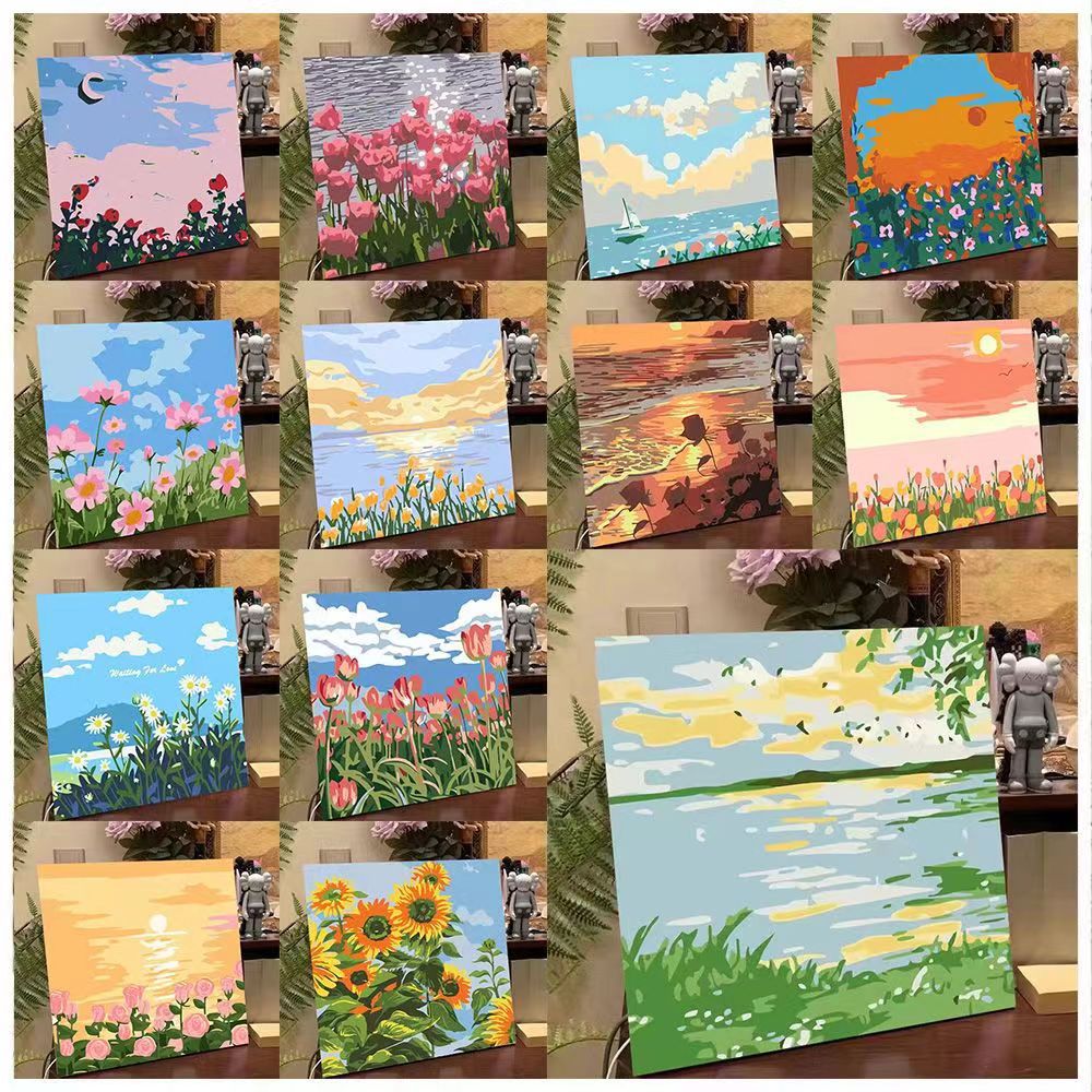 Цветочная цифровая масляная живопись DIY, раскраска, ручная роспись, пейзаж с тюльпанами, оптовая продажа