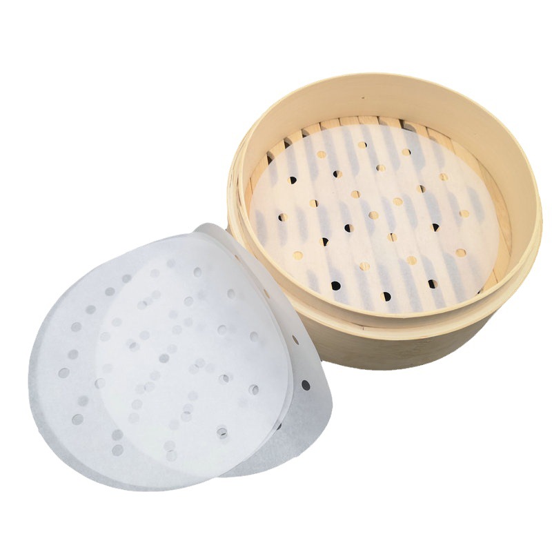 Steamer Paper Thickened Baking Paper Household Wrap Base Paper Wrap Pad Paper Round Silicone Oil Paper with Holes 500/Pack
