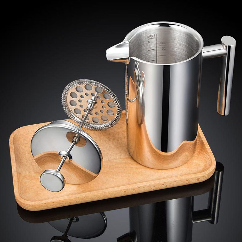 304 Pressing Pot Double-layer Stainless Steel Coffee Pot Hand Pressing Pot Filter Presser Tea Maker Tea Maker Brewing Pressing Pot