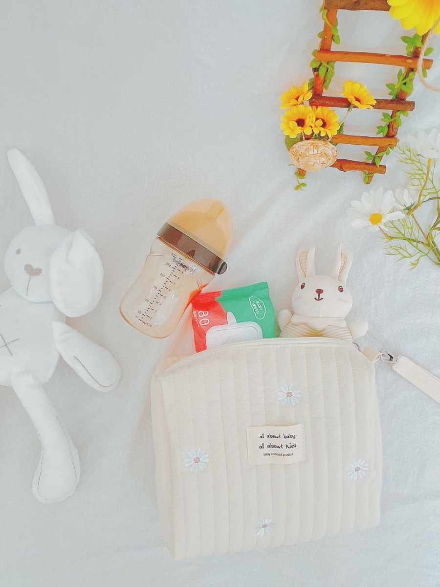 in stock South Korea ins2021 New Zipper Embroidery Yan Cotton Mummy Bag Baby Trolley Hanging Bag Diaper Bag