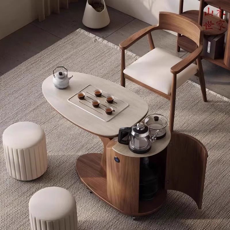 2025 New Style Balcony Home Slate Tea Table Light Luxury Small Apartment Removable Tea Table Solid Wood Tea Cart